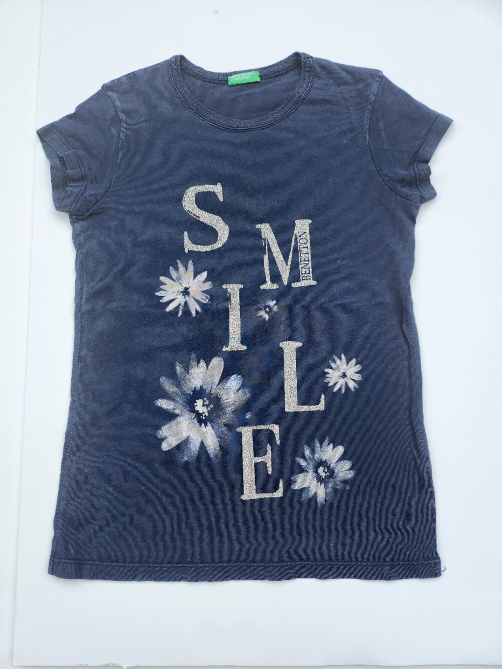 United Colors of Benetton Girls Blue Smile Graphic Tee Size 7-8Y